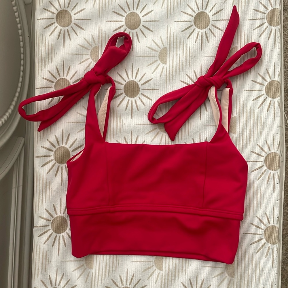 Jo + Jax red tie top “bow crop” YM